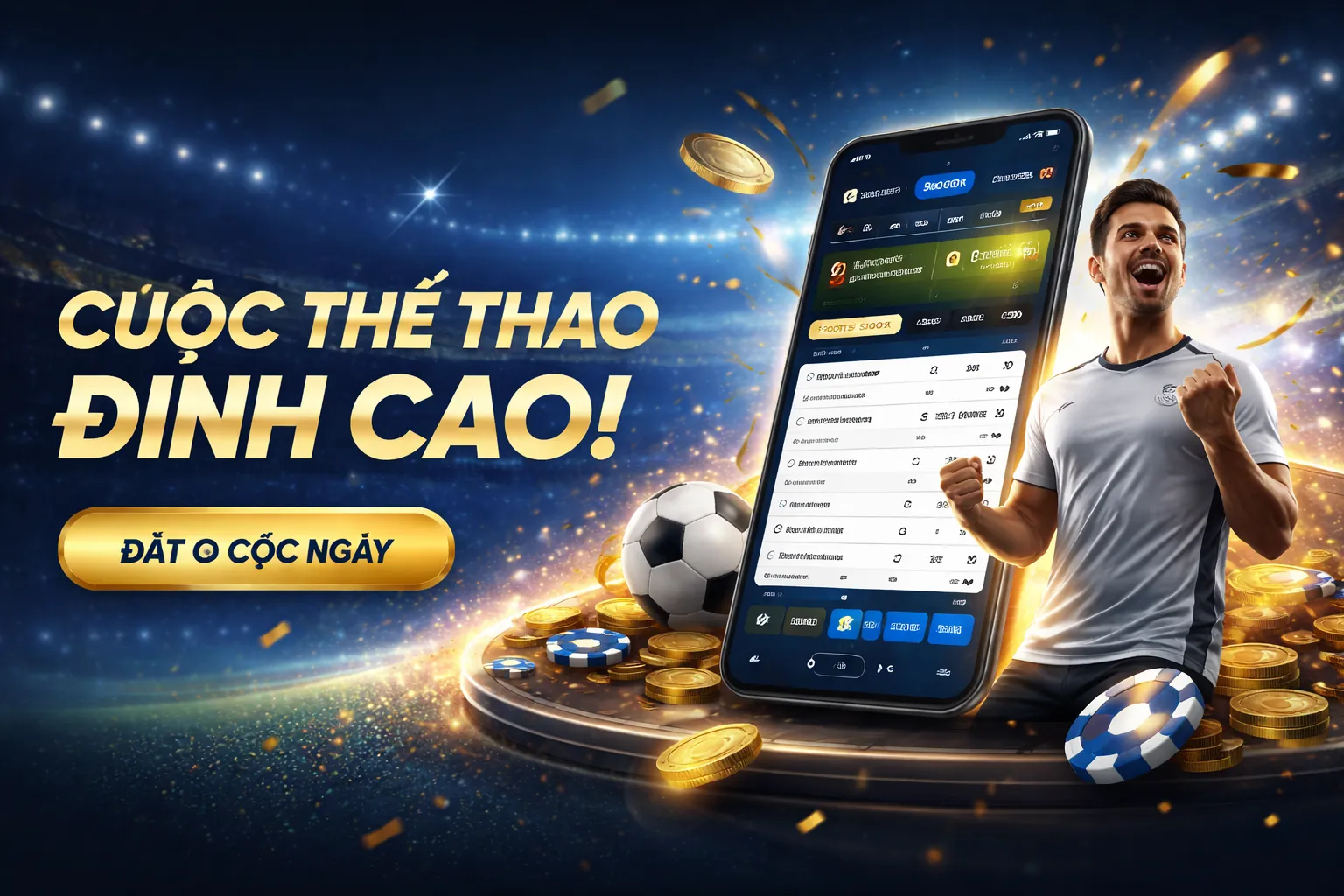 Sân vận động với ánh đèn rực rỡ và người hâm mộ cuồng nhiệt, thể hiện sự kịch tính của cá cược thể thao tại 6ff Nổ Hũ.